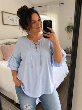 Blue and White Striped Bell Sleeves Boho Jones New York